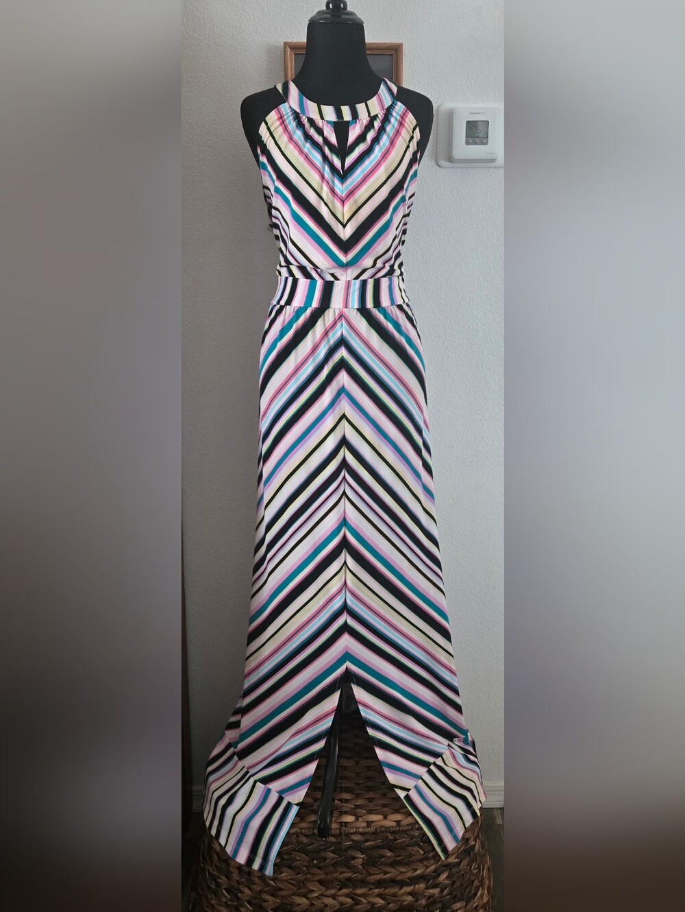 Roz & Ali Multicolor Chevron Halter Maxi Dress